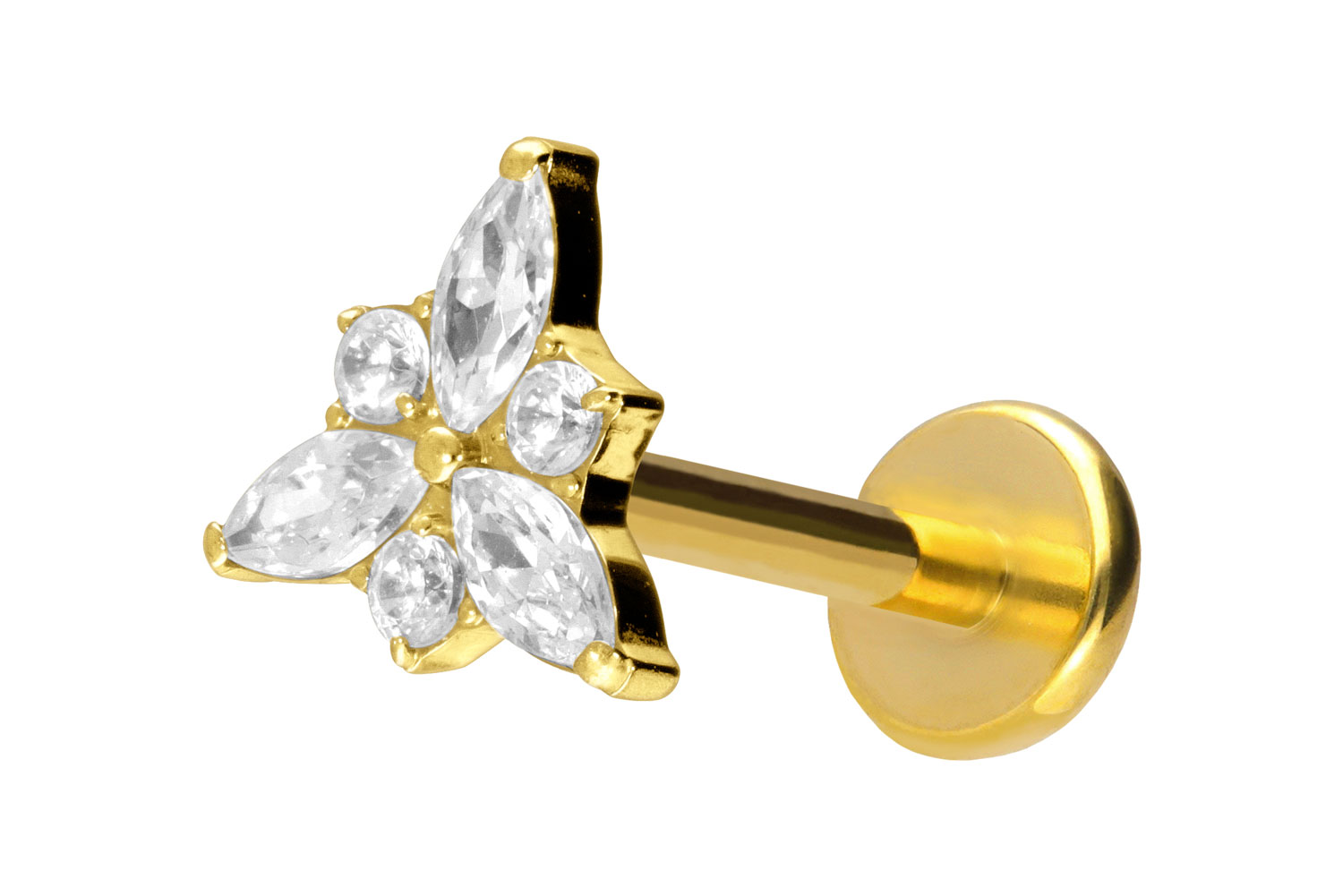 Titan Labret Piercing mit Push Fit KRISTALLBLÜTE